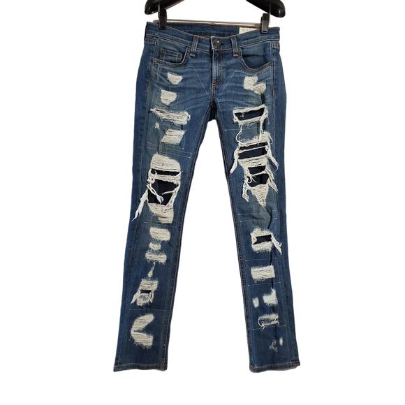 Rag & Bone Dre Distressed & Repaired Ada Brigade Boyfriend Jean Womens 25 Blue - Picture 1 of 12
